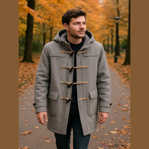 Uniqlo Gray Wool Blend Hood Coat Wooden Button pea coat 🧥